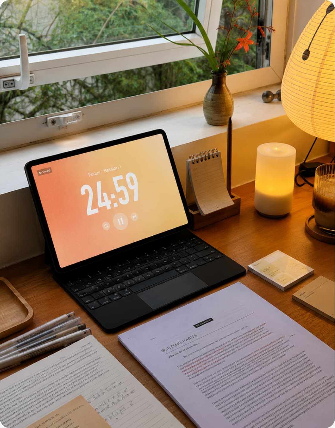 Minimal setup with laptop by window